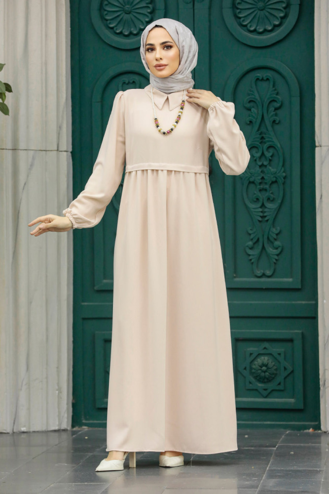 Neva Style - Robe Hijab Beige 414BEJ - 3