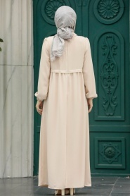 Neva Style - Robe Hijab Beige 414BEJ - Thumbnail