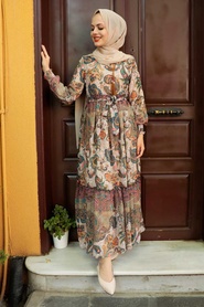 Neva Style -Robe Hijab Beige 76441BEJ - Thumbnail