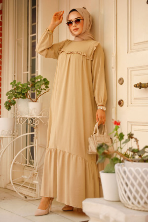 Neva Style - Robe Hijab Beige 7681BEJ - 1