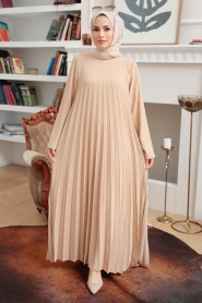 Neva Style - Robe Hijab Beige 76840BEJ - Thumbnail
