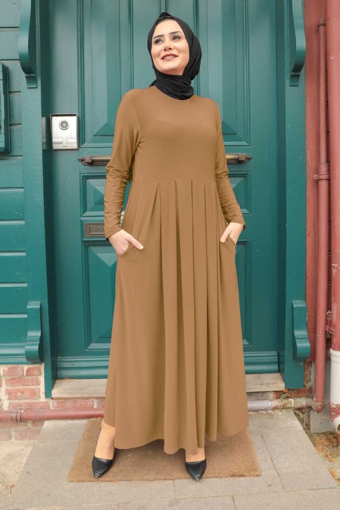 Robe longue et couvrante à poches – Biscuit 4550BS - 1