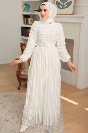 Neva Style - Robe Hijab Blanche 10026B - 2