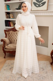 Neva Style - Robe Hijab Blanche 10404B - Thumbnail