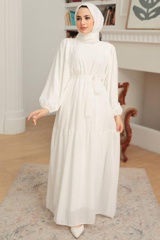 Neva Style - Robe Hijab Blanche 10414B - 1