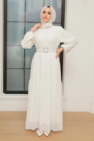 Neva Style - Robe Hijab Blanche 20804B - 3