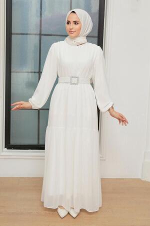 Neva Style - Robe Hijab Blanche 20804B - 4