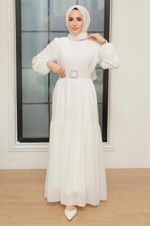 Neva Style - Robe Hijab Blanche 20804B - 5