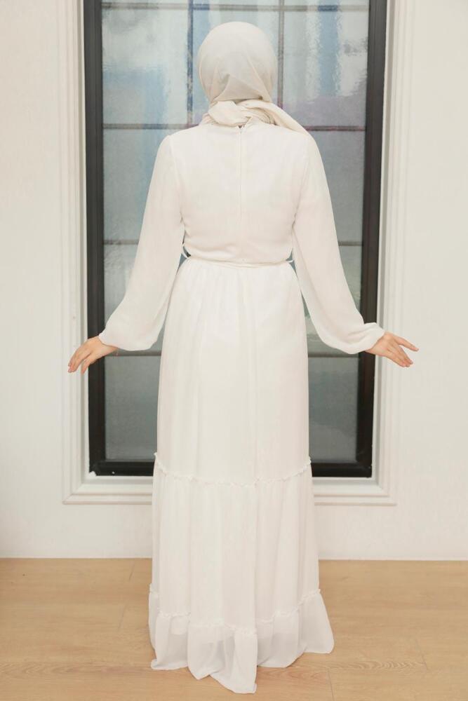 Neva Style - Robe Hijab Blanche 5726B - 2