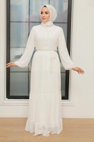 Neva Style - Robe Hijab Blanche 5726B - Thumbnail