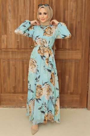 Neva Style -Robe Hijab Bleu Bébé 7102BM - 2