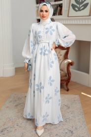 Neva Style - Robe Hijab Bleu Glacé 10377BZM - Thumbnail