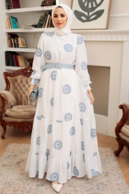 Neva Style - Robe Hijab Bleu Glace 10384BZM - Thumbnail