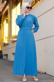 Neva Style - Robe Hijab Bleu İdigo 10062IM - Thumbnail