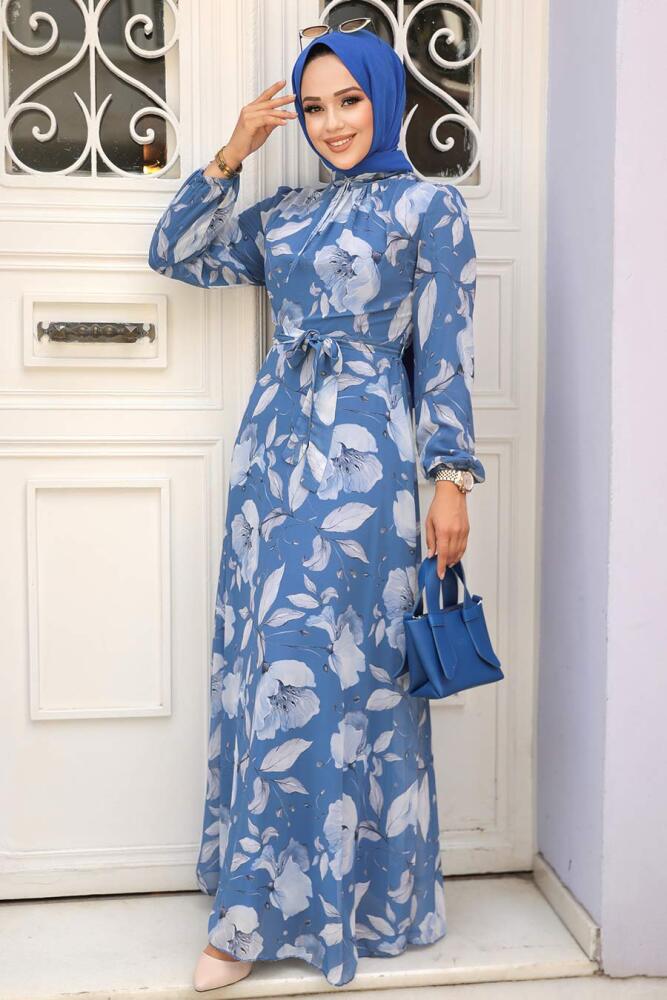 Neva Style - Robe Hijab Bleu İdigo 279016IM - 2