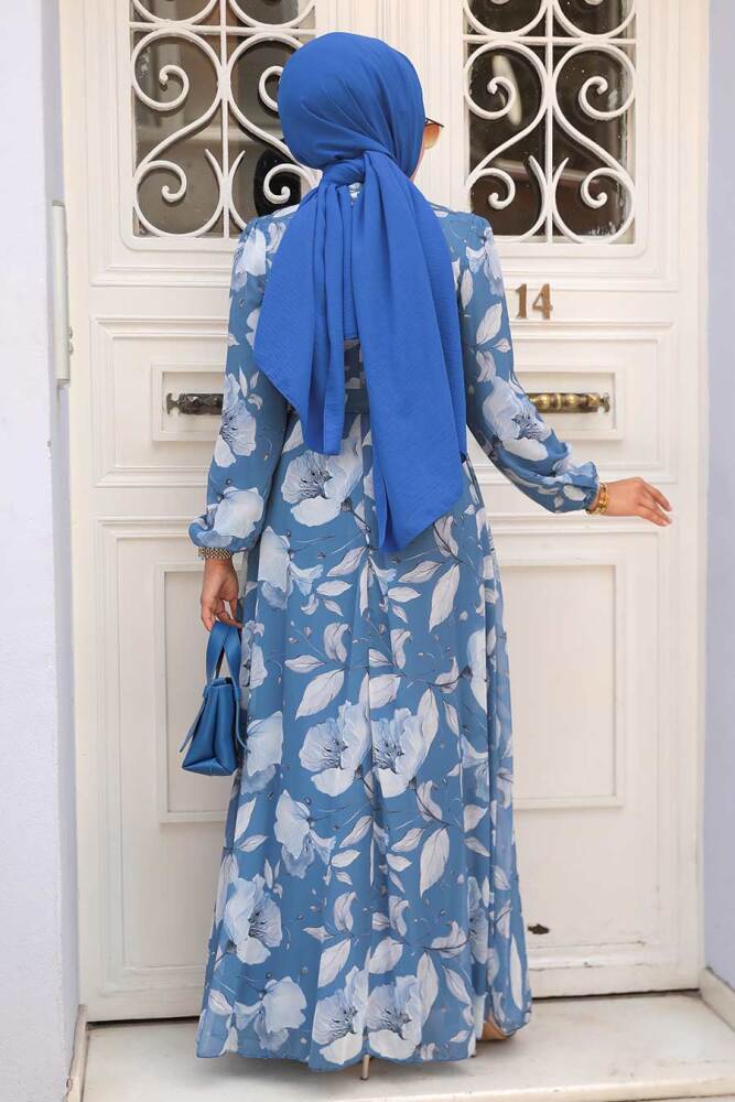 Neva Style - Robe Hijab Bleu İdigo 279016IM - 3