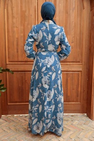 Neva Style - Robe Hijab Bleu İdigo 279016IM - Thumbnail