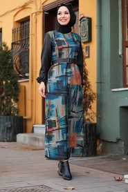 Neva Style - Robe Hijab Bleu İdigo 43320IM - Thumbnail
