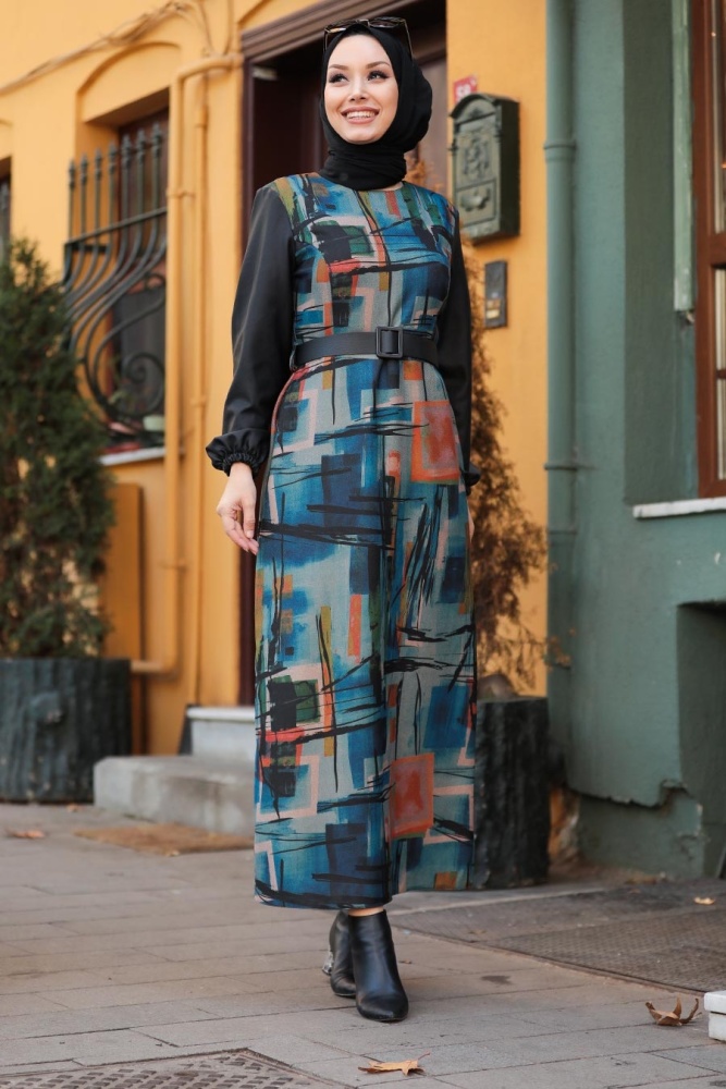 Neva Style - Robe Hijab Bleu İdigo 43320IM - 1