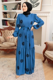 Neva Style - Robe Hijab Bleu Indigo 10281IM - Thumbnail