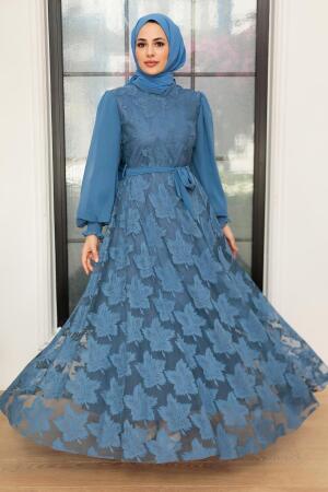 Neva Style - Robe Hijab Bleu Indigo 1063IM - 1