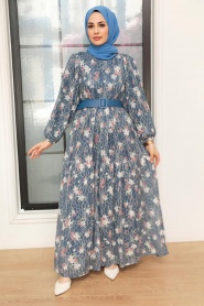 Neva Style - Robe Hijab Bleu Indigo 11262IM - Thumbnail