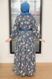 Neva Style - Robe Hijab Bleu Indigo 11262IM - Thumbnail