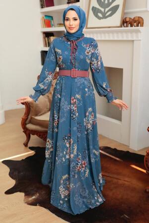 Neva Style - Robe Hijab Bleu Indigo 1198IM - 1