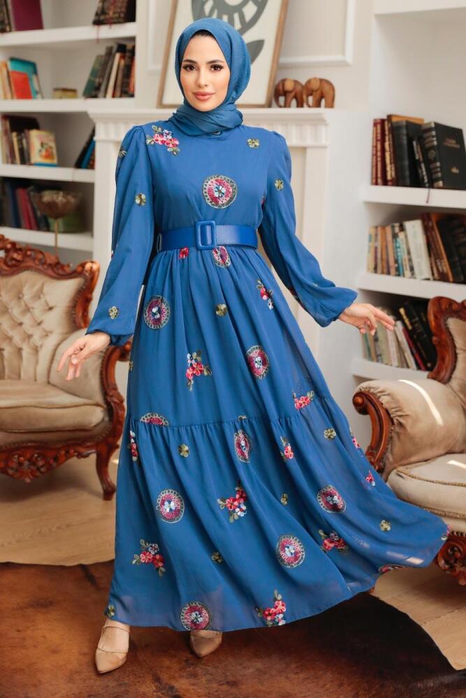 Neva Style - Robe Hijab Bleu Indigo 12040IM - 2
