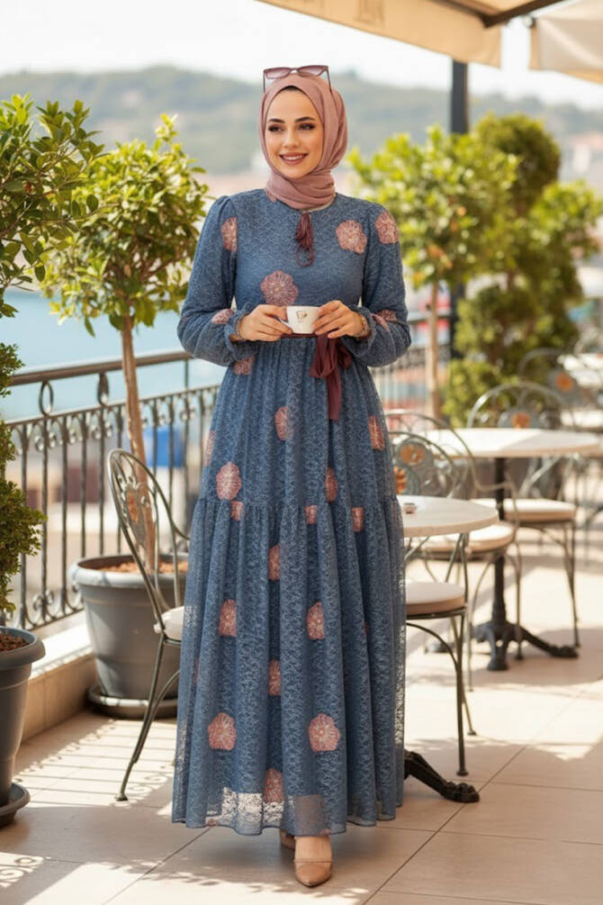 Neva Style - Robe Hijab Bleu Indigo 1216IM - 1