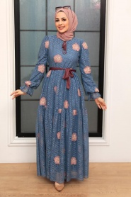 Neva Style - Robe Hijab Bleu Indigo 1216IM - Thumbnail