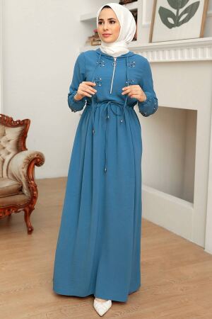 Neva Style - Robe Hijab Bleu Indigo 13260IM - 2