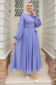 Neva Style - Robe Hijab Bleu Indigo 1448IM - Thumbnail