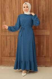 Neva Style - Robe Hijab Bleu Indigo 1688IM - Thumbnail