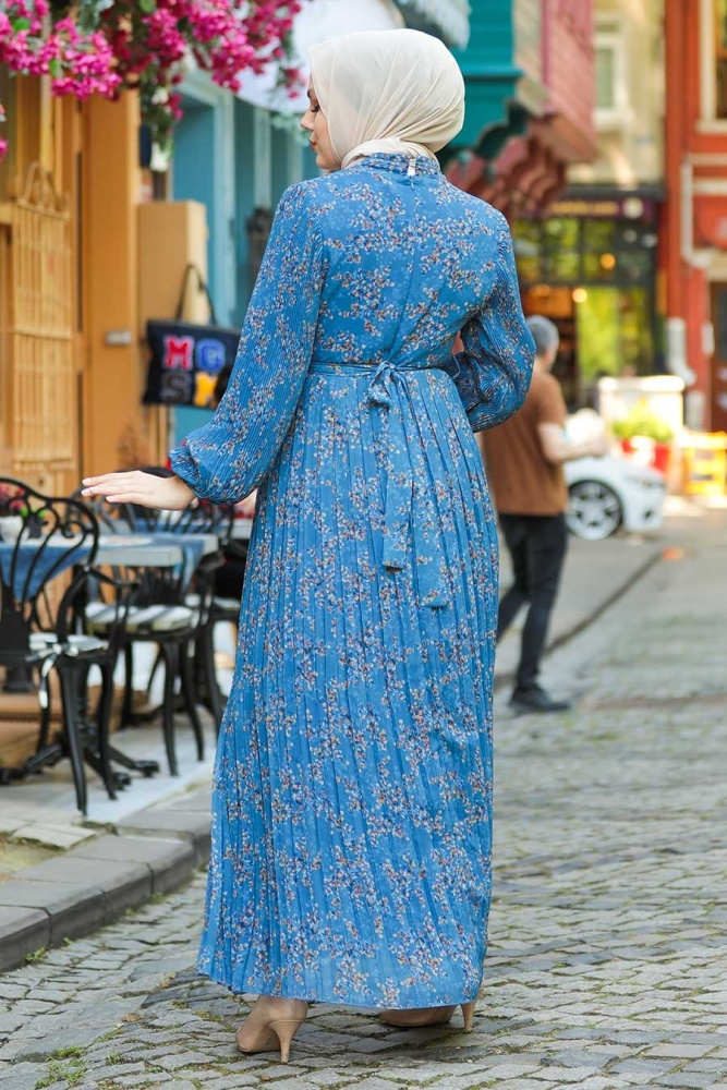 Neva Style - Robe Hijab Bleu Indigo 27890IM - 4