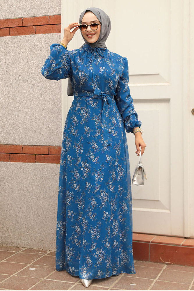 Neva Style - Robe Hijab Bleu Indigo 279047IM - 1