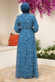 Neva Style - Robe Hijab Bleu Indigo 279065IM - Thumbnail