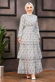 Neva Style -Robe Hijab Bleu Indigo 53472IM - Thumbnail