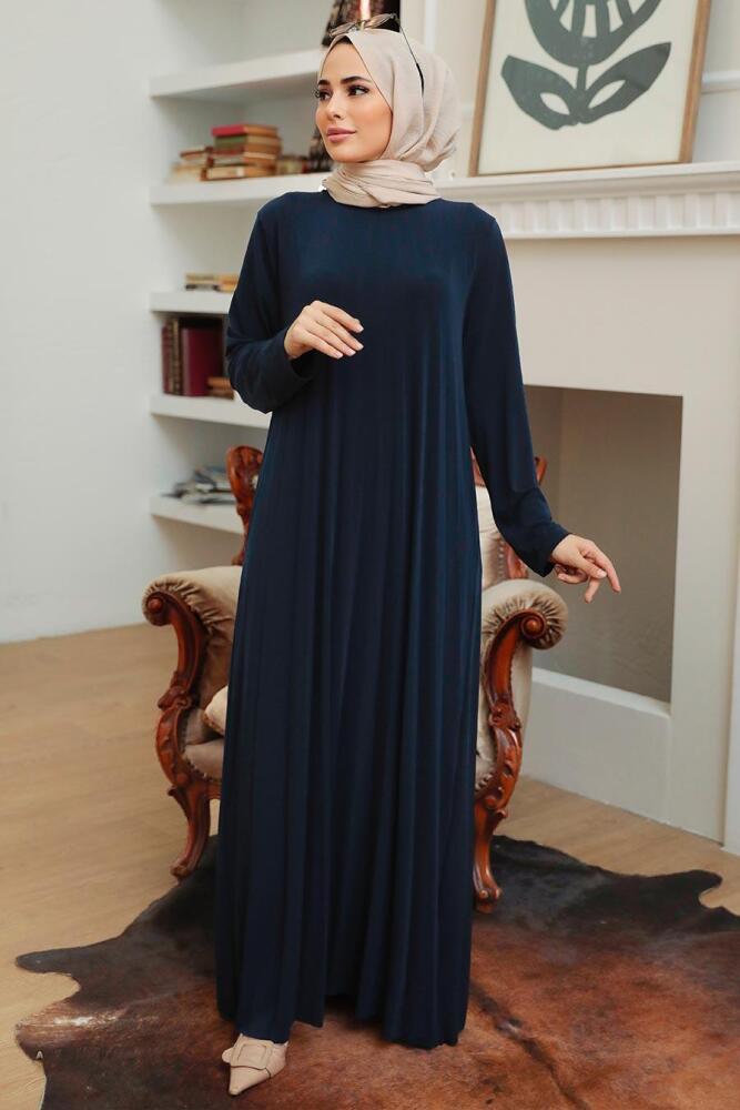 Neva Style - Robe Hijab Bleu Marine 1077L - 2
