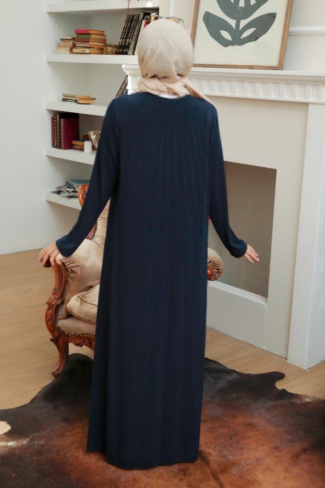 Neva Style - Robe Hijab Bleu Marine 1077L - 3
