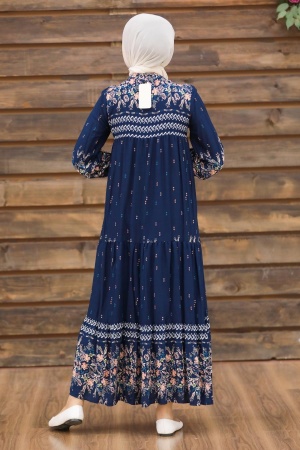 Neva Style - Robe Hijab Bleu Marine 21752L - 2