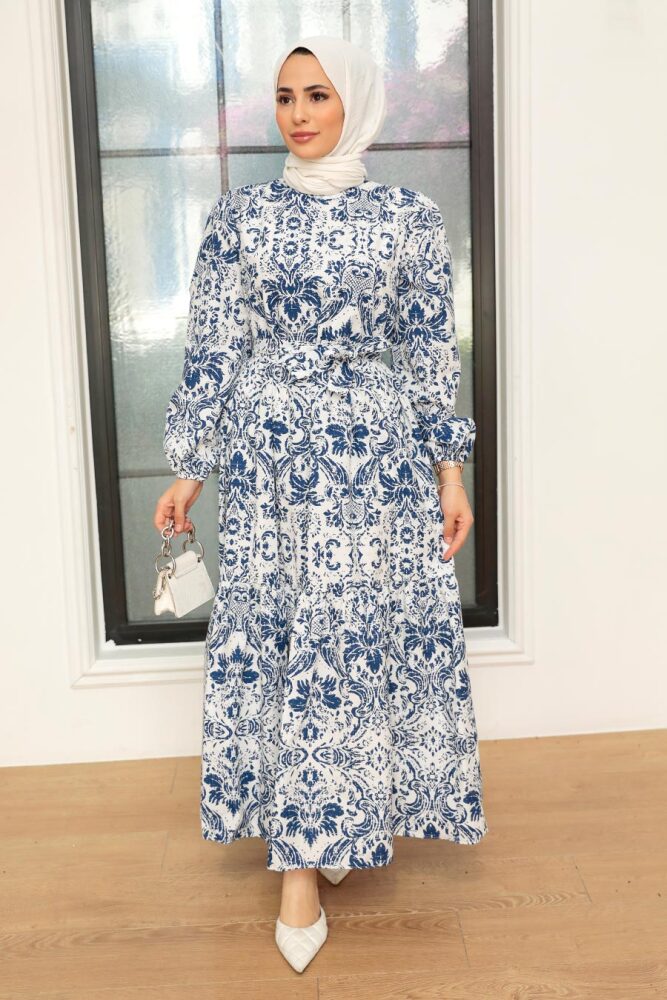 Neva Style - Robe Hijab Bleu Marine 23071L - 1