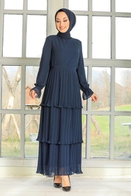 Neva Style - Robe Hijab Bleu Marine 2733L - Thumbnail