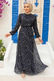 Neva Style - Robe Hijab Bleu Marine 279065L - Thumbnail