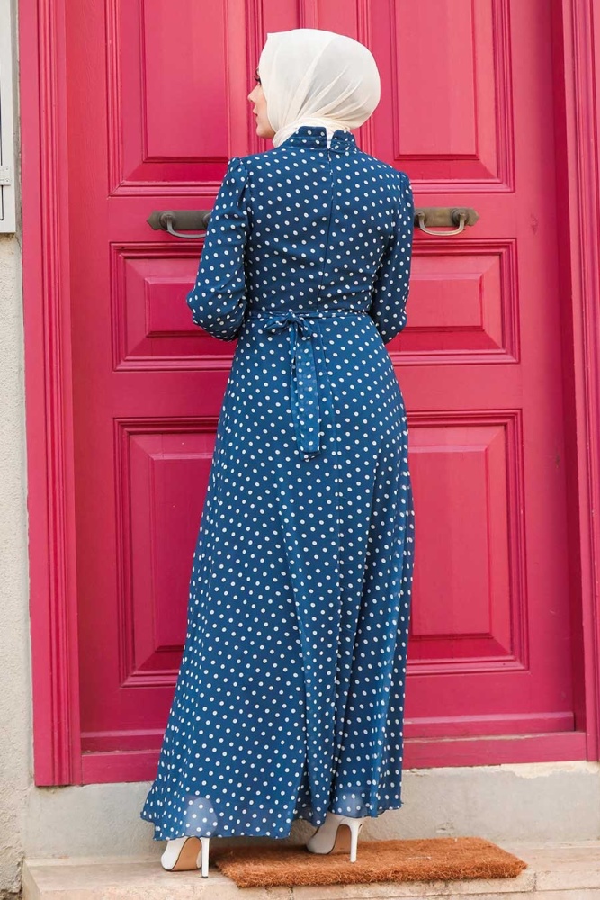 Neva Style - Robe Hijab Bleu Marine 27909L - 2