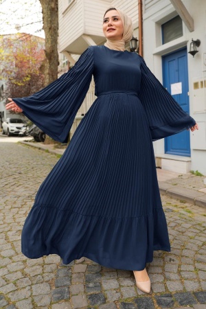 Neva Style - Robe Hijab Bleu Marine 2884L - 1