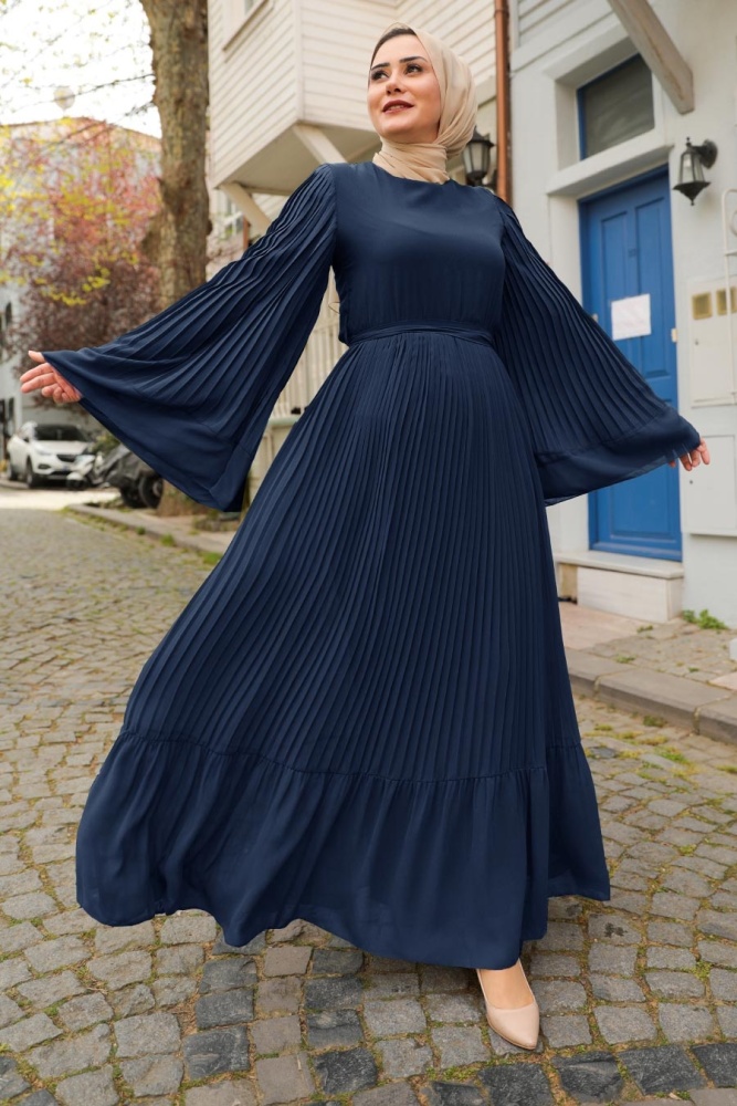 Neva Style - Robe Hijab Bleu Marine 2884L - 1