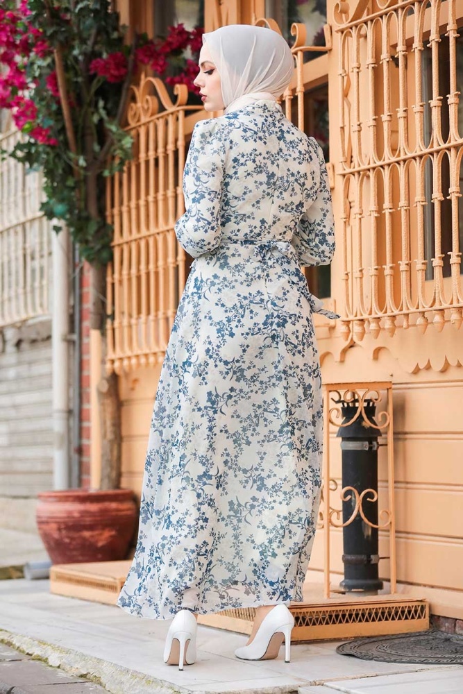 Neva Style - Robe Hijab Bleu Marine 28902L - 4