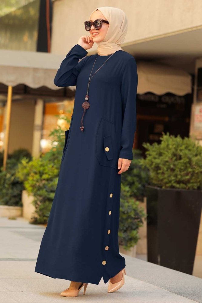 Neva Style - Robe Hijab Bleu Marine 3320L - 1