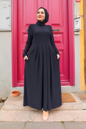 Robe longue et couvrante à poches – Bleu marine 4550L 
